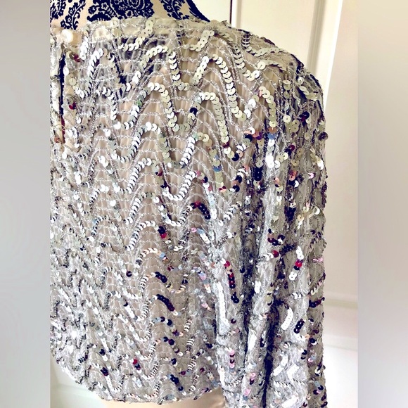 Neiman Marcus VTG 60’s Metallic Silver sequin Sheer dolman blouson Size S-M - Picture 9 of 17
